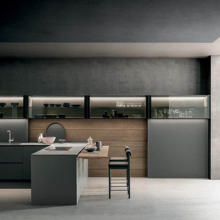 Cuisine contemporaine en laque mate bois et verre Light à Montpellier 1