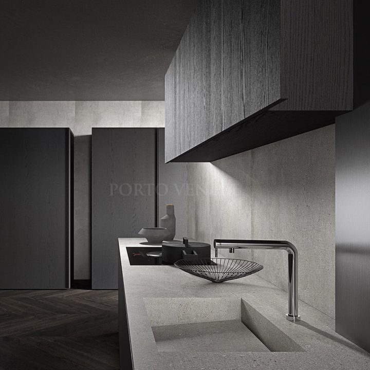 Cuisine-villa-contemporaine-au-design-minimaliste-Skill-Frame-aspect-métal-et-chene-fonce-coloris-noir-5